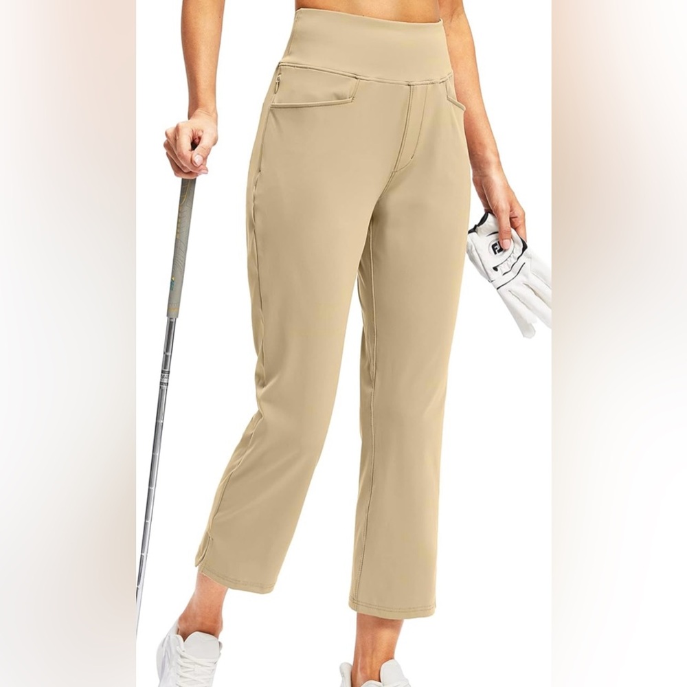 Soothfeel High Waist Tan Stretch Capri Golf Pants